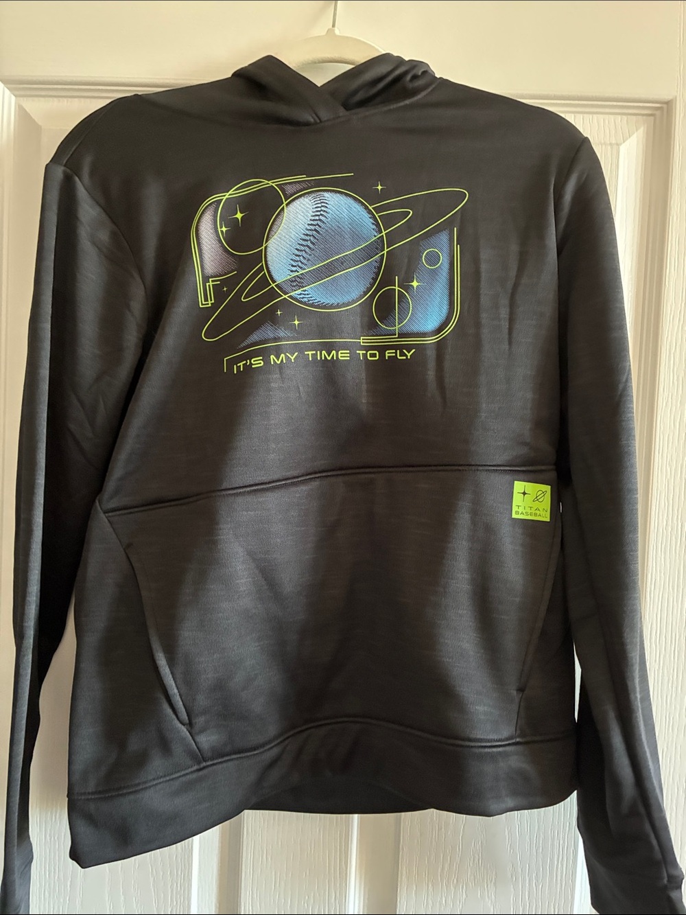Tek Gear Titan Black Hoodie with Blue Planet 
and Neon Yellow Orbit Graphic